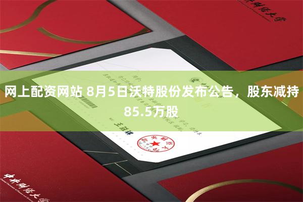 网上配资网站 8月5日沃特股份发布公告，股东减持85.5万股